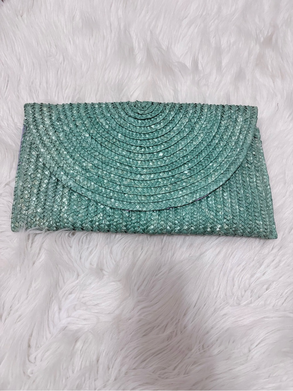 Beach Vacation Island Resortwear Woven Mint Green Straw Envelope Clutch